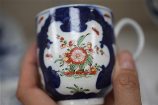 Two Worcester polychrome coffee cups and saucers, c.1775, cup height 7.5cm